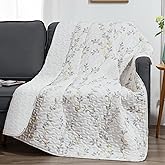 Exclusivo Mezcla 50"x 60" Quilted Throw Blanket- Microfiber Quilt Throw with Floral Pattern, Reversible White Versatile Lap Quilt for All Seasons, Lightweight Throws for Bed/Couch/Sofa
