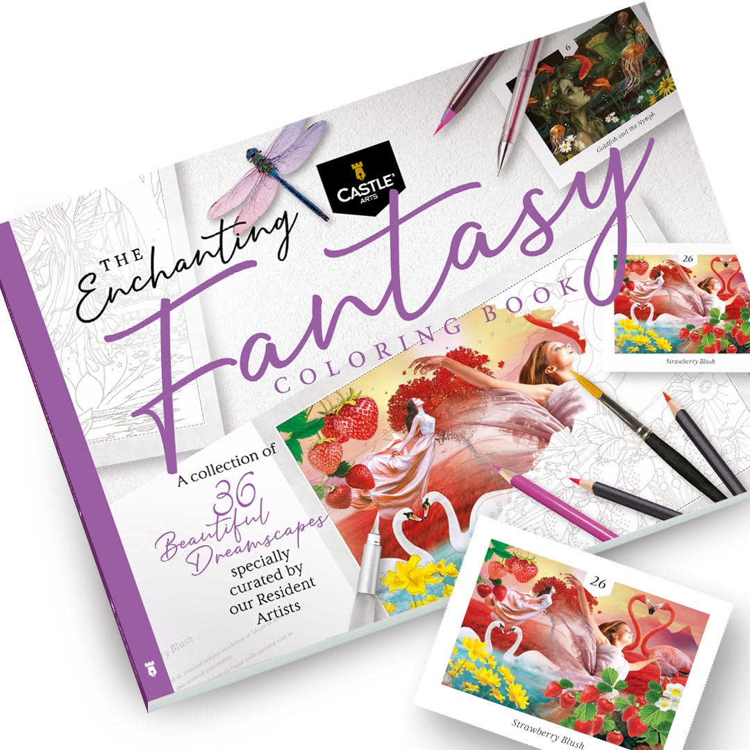 Castle Arts Fantasy Colouring Book | 36 Fantastic Dreamscapes Curated by in-House Artists to Relax You | with Colour Reference Guide | No Show-Through Artist Grade Paper | Frameable Landscape A4 Size — image 1