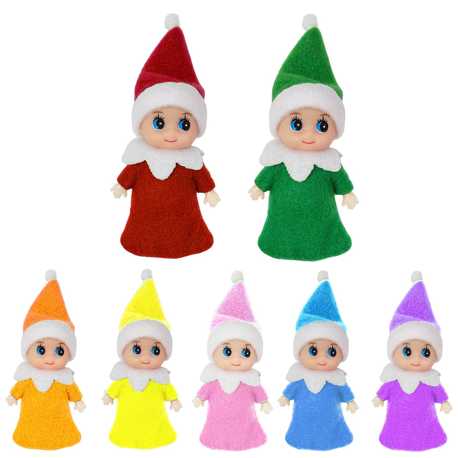 Mienocol Pack of 7 Christmas Elf Figures Mini Elves for Boys Girls, Rainbow Mini Doll Elf Christmas Baby Tiny Christmas Elf for Christmas New Year Gift, Christmas Stocking Filler