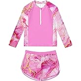 ALISISTER Girls Rash Guard Swimsuit 2 Pieces Long Sleeve Bathing Suits Swimwear for 5-9 Years UPF 50+