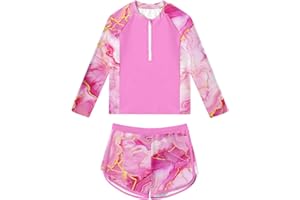 ALISISTER Girls Rash Guard Swimsuit 2 Pieces Long Sleeve Bathing Suits Swimwear for 5-9 Years UPF 50+