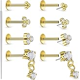 Lsnevsie 14K Gold Plated 20G 18G 16G Threadless Flat Back Earrings Studs Surgical Stainless Steel Push In Nose Rings Studs Tragus Forward Helix Conch Cartilage Earrings Piercing Jewelry For Women Men