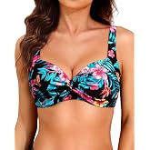 Womens Underwire Bikini Top Push Up Swimsuit Tops Padded Bra | Unremovable Cups, Adjustable Straps, Twist Front Design,Full Lining