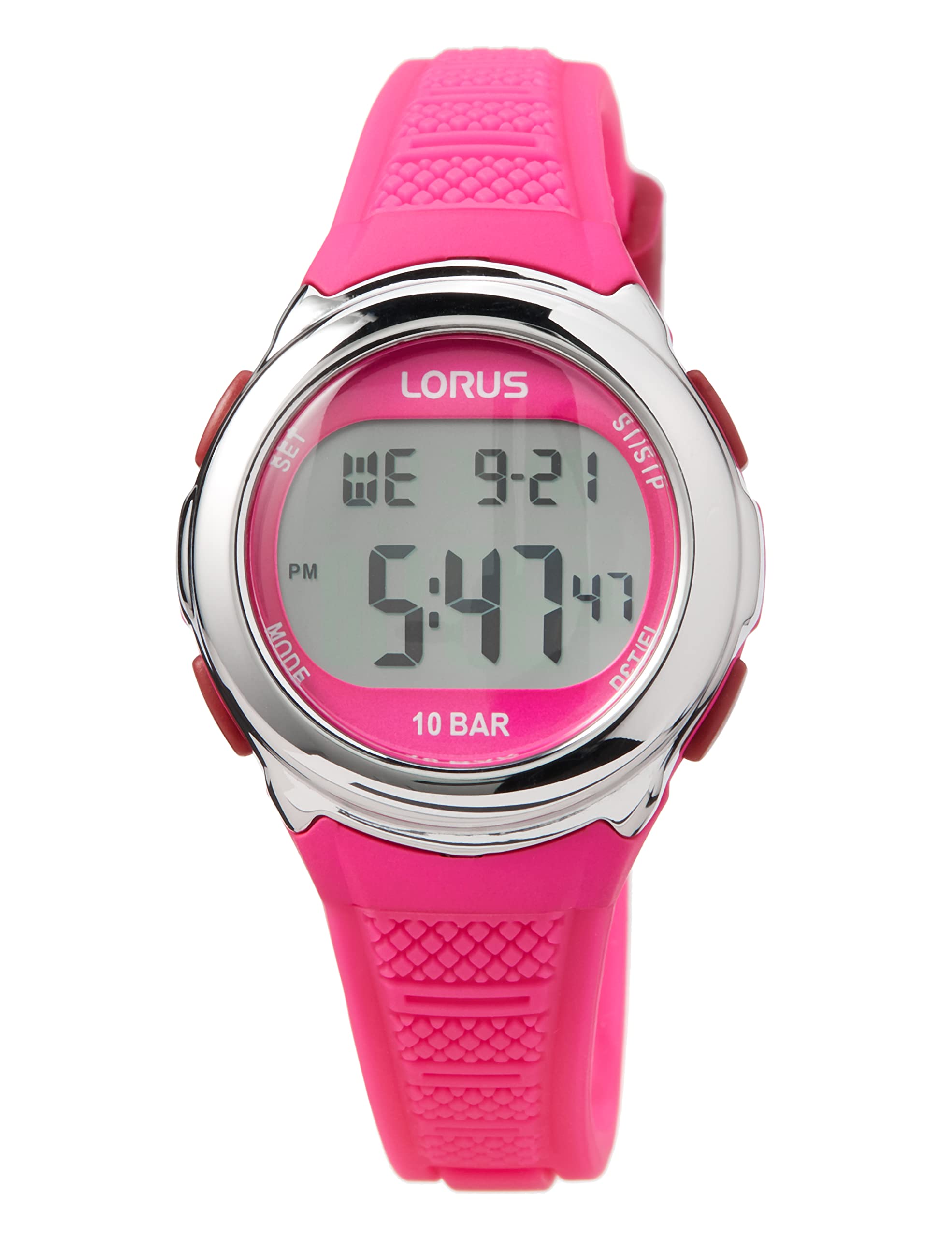 Lorus Unisex Children's Digital Quartz Watch with Silicone Strap R2395NX9, Pink, Strap