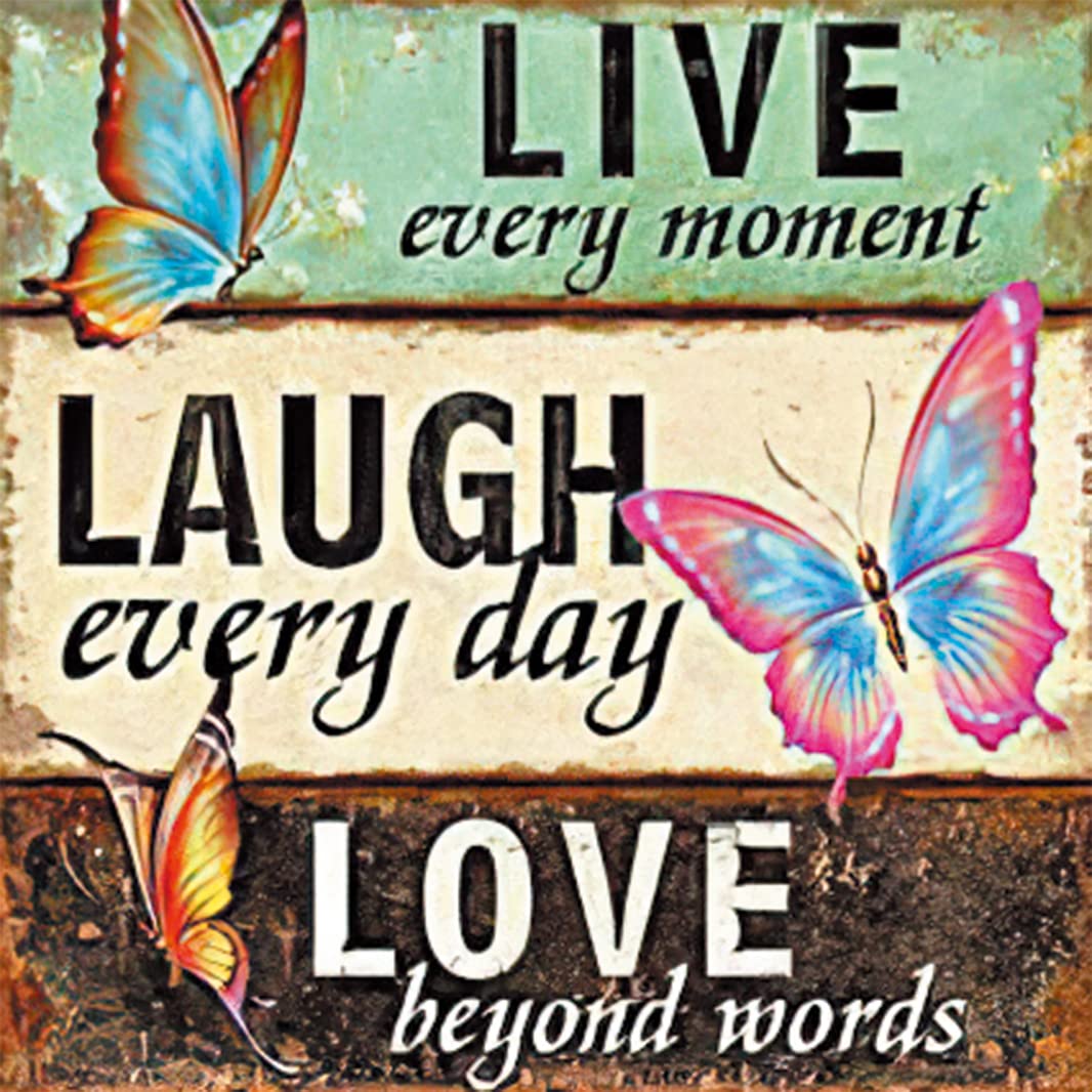 OWN4B Cross Stitch Kits Stamped, Live Laugh Love Printed Pattern 11CT 14.2x14.2 inch DIY Embroidery Kit (Butterfly)