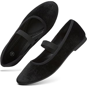 hash bubbie Women's Velvet Mary Jane Flats with Elastic Strap
