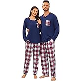 SWOMOG Couple Matching Pajamas Plaid Long Sleeve Christmas Pjs for Men and Women Soft Warm Loungewear with Pocket