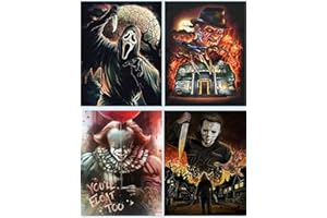 GemZono 4 Pack Diamond Painting Kits for Adults DIY 5D Diamond Art Paint with Round Diamonds Full Drill Horror Movie Gem Art Painting Kit for Home Wall Decor Gifts(12x16inch/30×40cm)