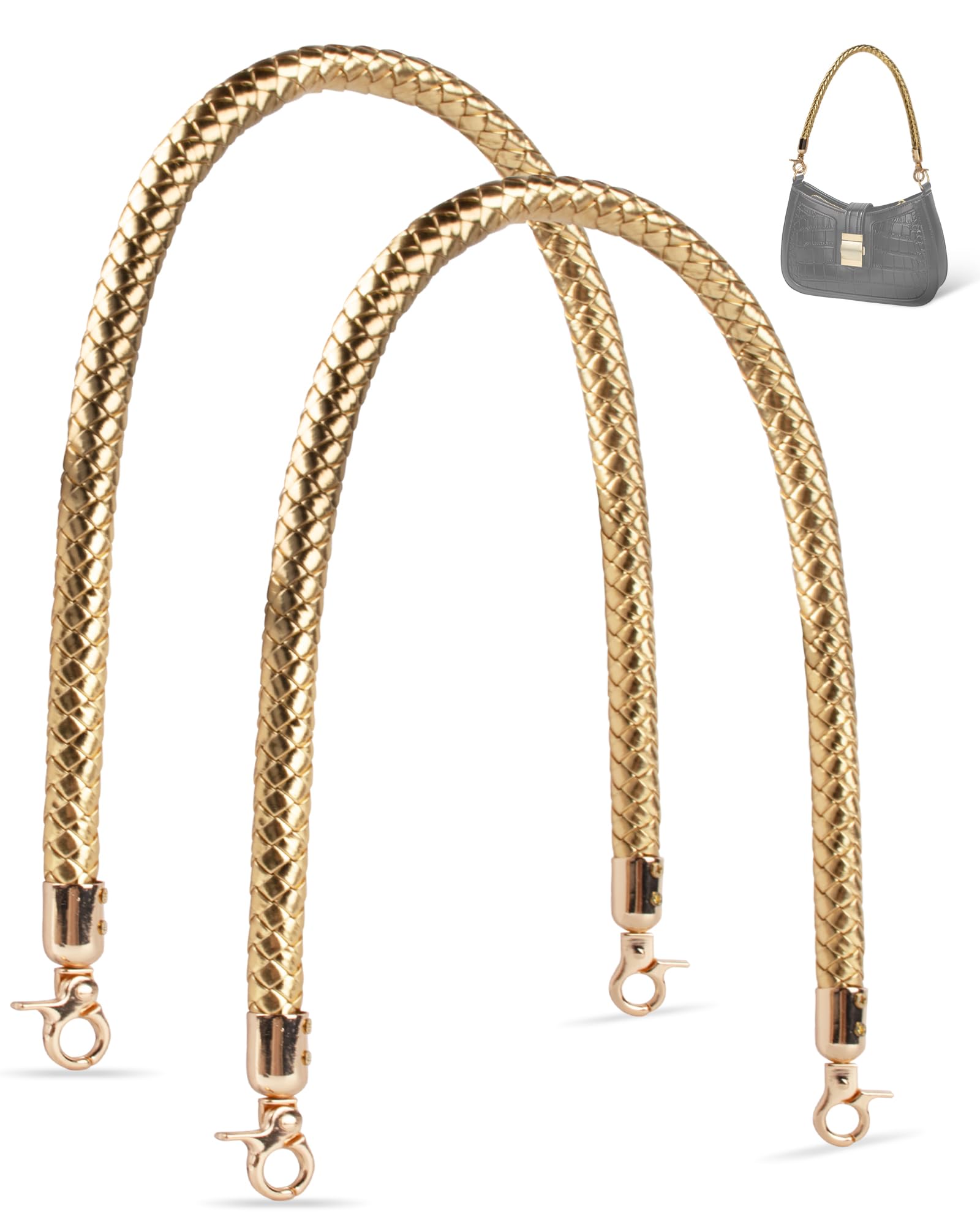 MEGAVOW 2 pcs Replacement Bag Straps with Braided Handle, PU Leather Handbag Straps Purse Shoulder Strap with Metal Hook, DIY Handbag Accessories for Bag Making, Gold, 40cm