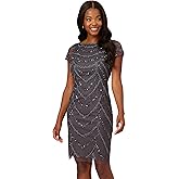Adrianna Papell Women's Beaded Cocktail Dress, Gunmetal, 14