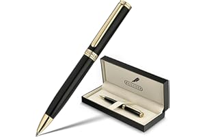 BEILUNER Luxury Gel Pen with 24K Gold Finish, Black Piano Lacquer, Luxury Grade Craftsmanship, Best Pen Gift Set for Men and Women, Professional, Executive, Office, Retractable Nice Pens