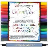 Kuretake ZIG Calligraphy Marker Pens, 12 Colors set, 2mm &amp; 3.5mm Dual Tip Markers, for Writing &amp; Hand Lettering, for Professional, Beginner, Water-based dye ink, Made in Japan