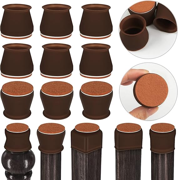 32 Pcs Brown Upgraded Silicone Chair Leg Covers with Soft Felt Pads
