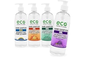 Eco Hand Sanitizer Gel, Set of 4 x 500 ml, Scented Sanitizer Variety (Unscented, Lavender, Eucalyptus, Citrus), 70% Ethyl Alc