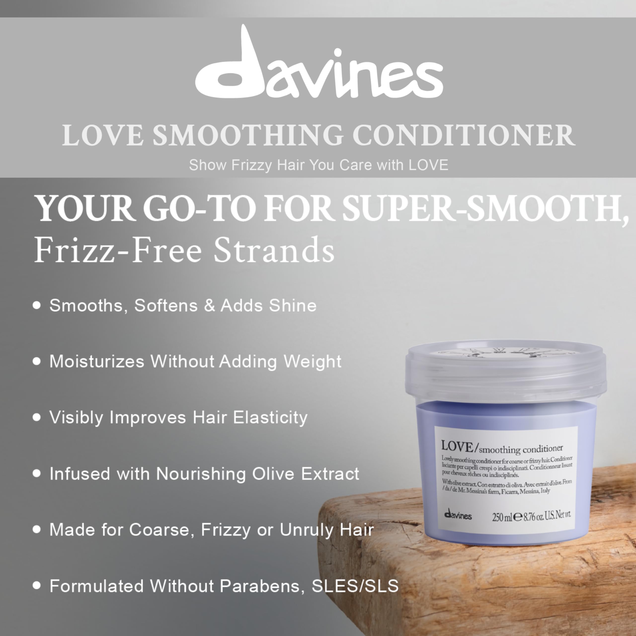 Davines LOVE Smoothing Conditioner, Smoothing Formula for Frizzy or Coarse Hair, Soften and Nourish