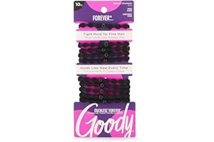 Goody Ouchless Forever Fine Hair Elastics – 10 Ct, Black, Damage-Free Bands, 3X Stronger Hair Ties, Retainable Shape, 16 Strand Inner Core, Hair Accessories for Women & Men