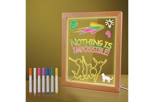 Yelsky Illuminated LED Message Writing Board, 12" x 10" Illuminated Erasable Neon Sign Board with Wood Frame,10 Lighting Modes 5 Dimming Levels, 7 Dry Erase Markers, use to Shop Cafe Bar Menu School