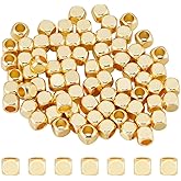 CREATCABIN 100Pcs Real 18K Gold Plated Brass Beads Cube Spacer Beads Square Smooth Beads Gold Stackable Metal Mini Beads Cornerless Beads for Summer Hawaii Bracelet Necklace DIY Jewelry Making 4mm