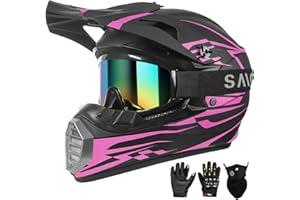 CUTEY DOT Approved Youth Kids Motocross Helmet - Ultra-Lightweight Full Face Dirt Bike/ATV Helmet with Goggles, Gloves & Face Shield (4-Piece Set)