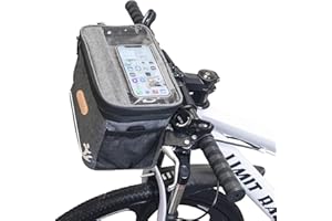 MeiMeSu Bike Handlebar Bag with Touch Screen Phone Holder, Waterproof Front Basket, Insulated Cooler Lunch Bag