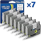 TZE-231 12mm 0.47 Laminated Black on White Tape Replacement for Brother TZ TZE TZE231 12mm 1/2" 8m Tape for P-Touch PT-D220 PTD220 PT-D210 PT-H110 PT-D200 PT-D400 PT-D610BT Label Maker (7 Packs)