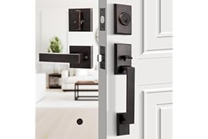 Gaurqiah Handle Set Heavy Duty Front Door Entry Handle and Deadbolt Lock Set Exterior Door Lock Set with Deadbolt Single Cylinder HandleSet Reversible for Right & Left Side, Oil Rubbed Bronze
