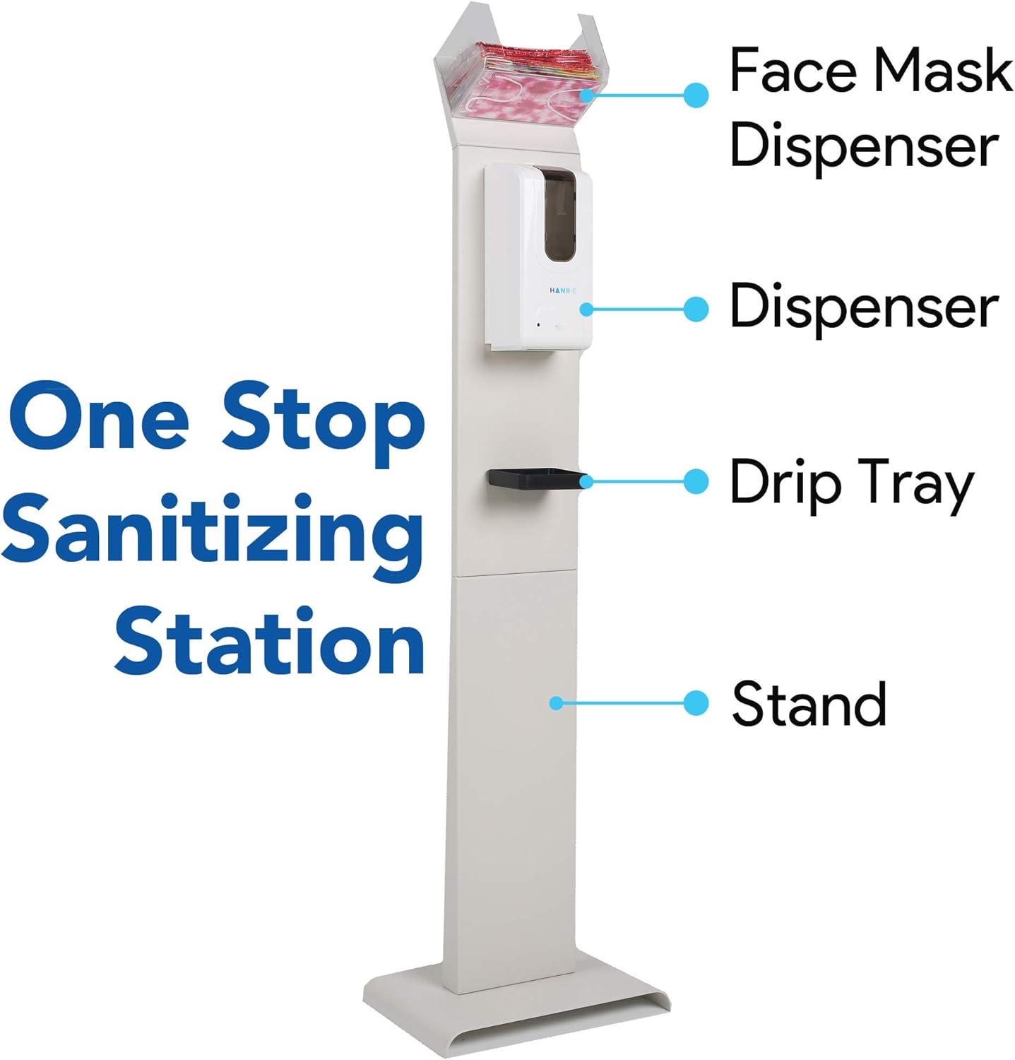Automatic Hand Sanitizer Dispenser Stand with Face Mask Dispenser - Universal Touchless Hand Soap Dispenser - Liquid or Gel Hand Sanitizer Station - Wall Mounted or Stand - Drip Catcher Tray - White: Kitchen & Dining