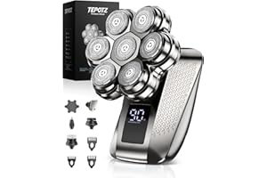 TEPOTZ 7D Head Shavers for Bald Men, IPX7 Waterproof Wet or Dry Electric Razor for Men/Women, 5-in-1 Detachable Head Shaver, Grooming Kit, LED Display/Type-C Charge, Travel-Friendly, Steel Gray