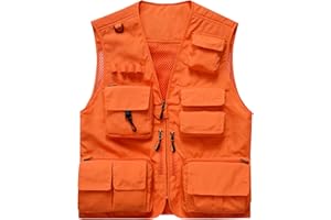Flygo Men's Casual Lightweight Outdoor Fishing Work Safari Travel Photo Cargo Vest Jacket Multi Pockets