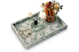 MULWR Marble Bathroom Tray,Pure Natural Vanity Tray,Marble Tray for Kitchen Counter Non-Ceramic/Non-Resin,Stone Trays 12 x 8 inch Cyan Green