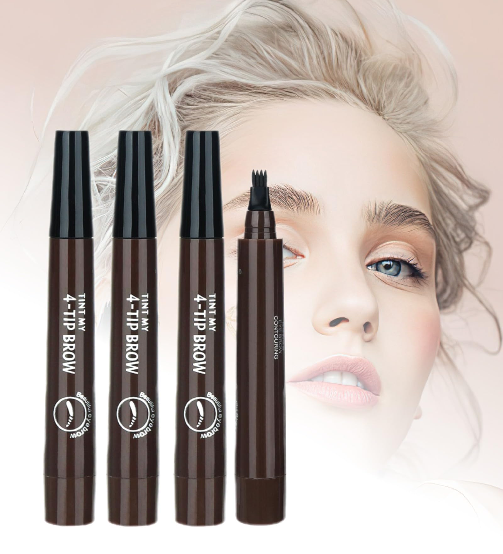 Magic Microblading Eyebrow Contouring Pencil - Microblading Eye Brow Contouring Pen - Precise Waterproof Brow Pen 4 Tipped Precise Waterproof With A Micro-Fork Tip Applicator 4pcs