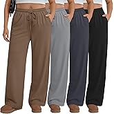 Velvelhall 4 Pack Women's Plus Size Pants Wide Leg Yoga Pants Elastic Waist Drawstring Sweatpants Pocket Lounge Casual Jogger