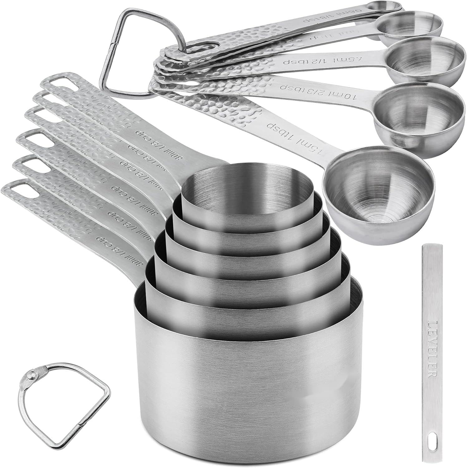 18/8 Stainless Steel Measuring Cups and Spoons Set with 2 Rings (F:6 Cups + 7 Spoons)