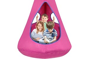 SUCHDECO Kids Pod Swing Seat, Hanging Hammock Chair, Sensory Swing for Indoor and Outdoor Use (43.5" D x 52" H) Pink