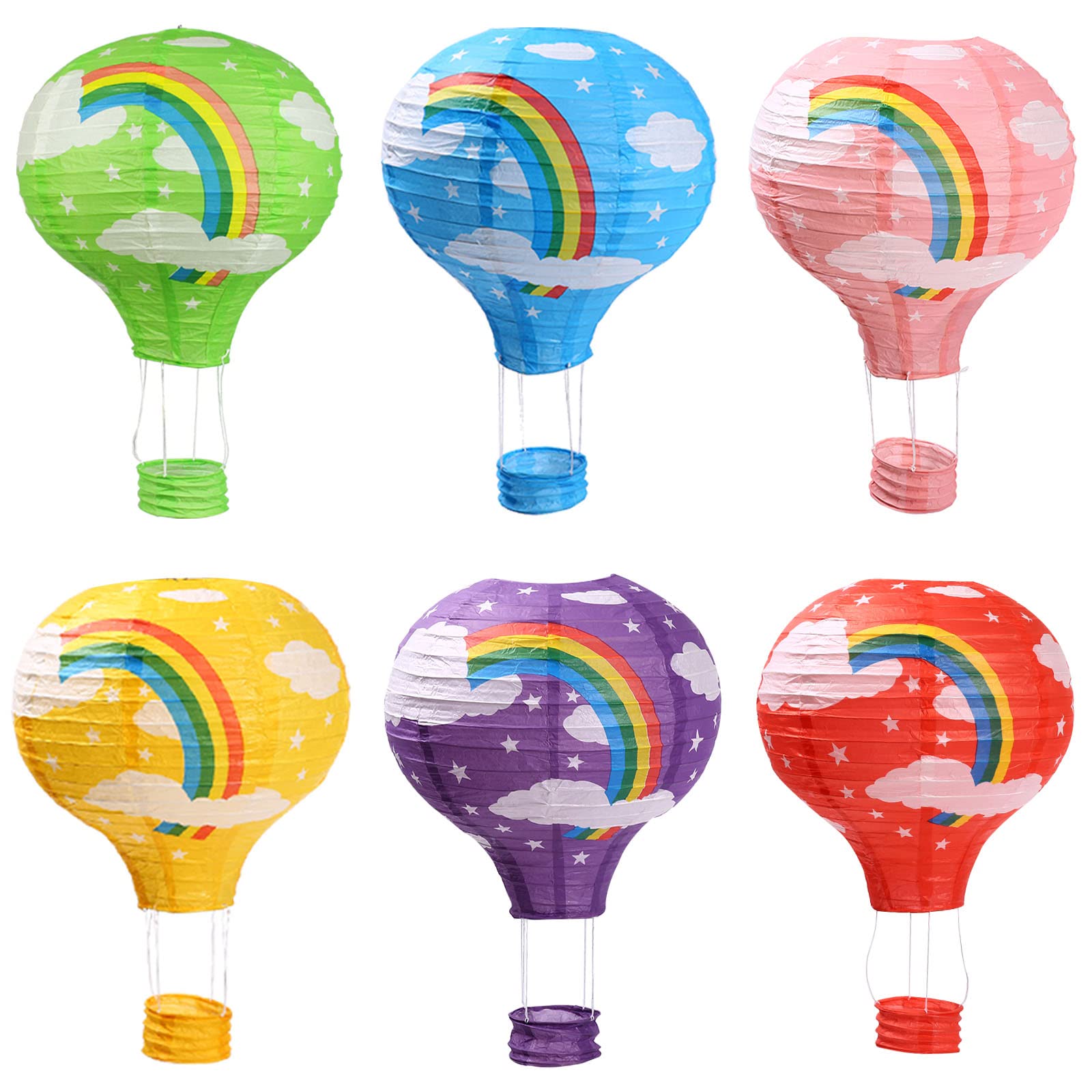 Photo 1 of Hot Air Balloon Decorations Rainbow Paper Lanterns for Wedding Birthday Baby Showers Christmas Party Decoration Pack of 6