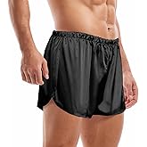 GENEMEN Mens Satin Boxers 3 Inch Inseam Silk Shorts Sexy Underwear Pajama Bottoms Large Sides Split