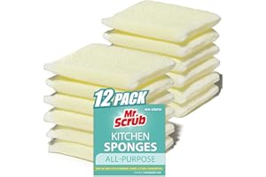 Mr. Scrub All-Purpose Sponges, Non Scratch, for Washing and Cleaning Dishes, Premium Scrub and Scrubbers, 12 Pads, Ideal for Kitchen, Bathroom