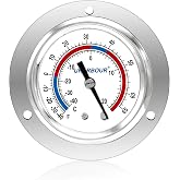 Uharbour Commercial Cooler Freezer Thermometer Capillary Gauge | Refrigeration Gauge -40 to 65 ℉ / -40 to 20℃, 2" Dial Stainless Steel Panel Mount