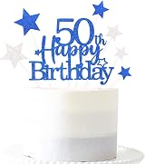 Pargleev Glittery 50th Cake Topper Blue Star Party Decorations Fifty Years Old