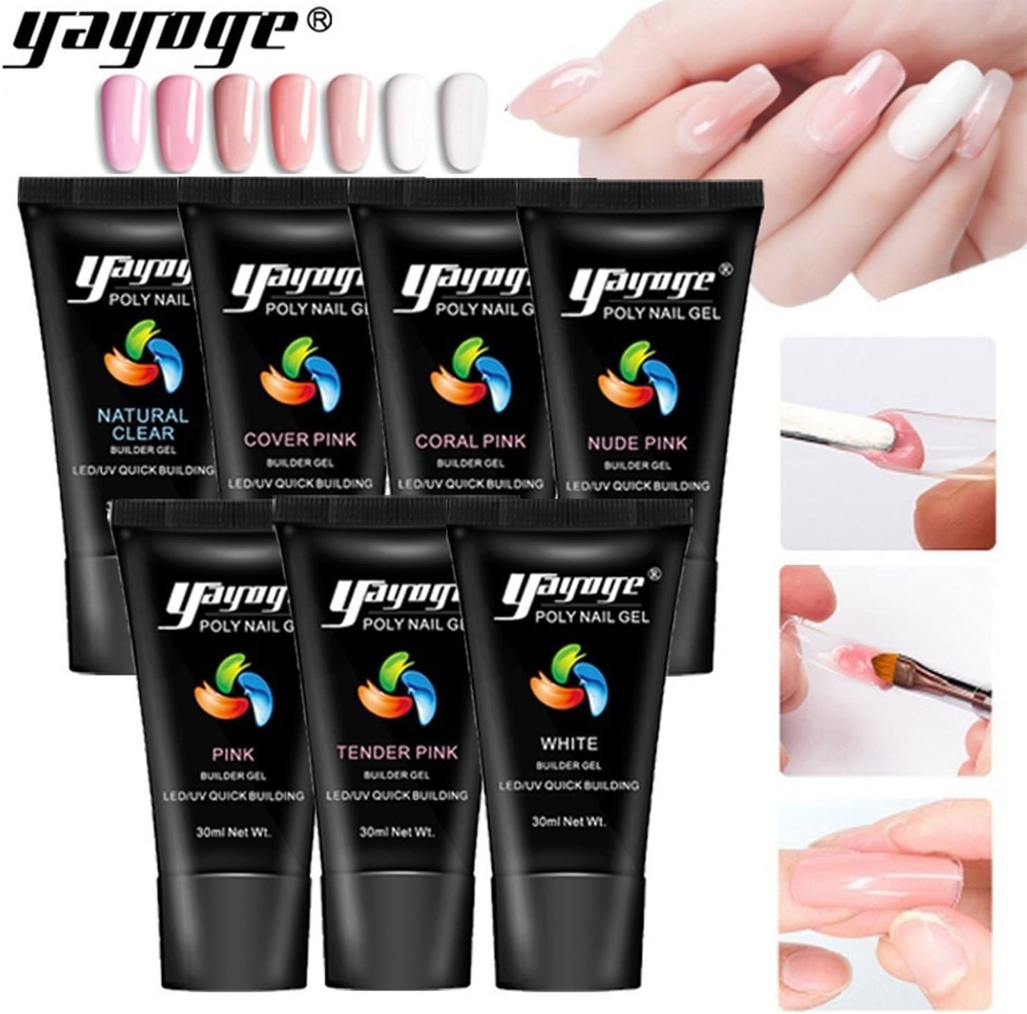 YAYOGE 7Pcs/Set 30ml Poly Gel Set Nail Fast Buildeing Gel Varnish UV LED Nail Polish Gel Art DIY Tool