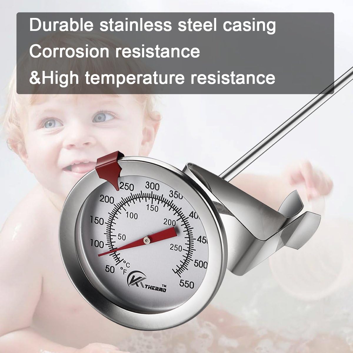 KT THERMO Deep Fry Thermometer With Instant Read,Dial Thermometer,12" Stainless Steel Stem Meat Cooking Thermometer,Best for Turkey,BBQ,Grill: Home & Kitchen