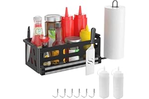 PANXUAN Griddle Caddy for Blackstone Griddles 28"/36"/Prep Cart, Blackstone Caddy with Squeeze Bottle, Blackstone Griddle Accessories Space Saver, BBQ Grill Storage Organizer with Magnetic Tool Holder