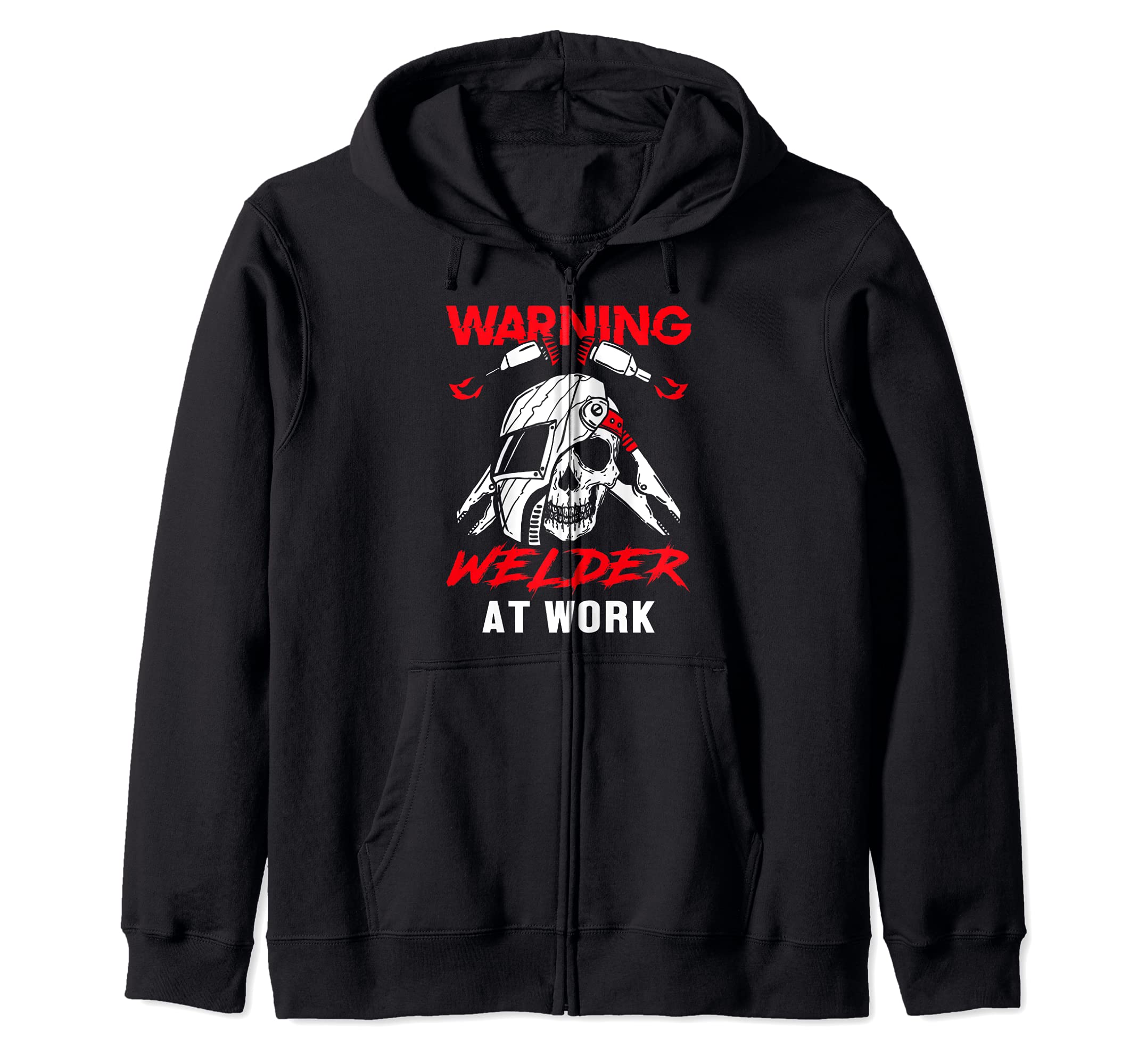 Warning Welder At Work Skull Skeleton Welder Engineer Zip Hoodie