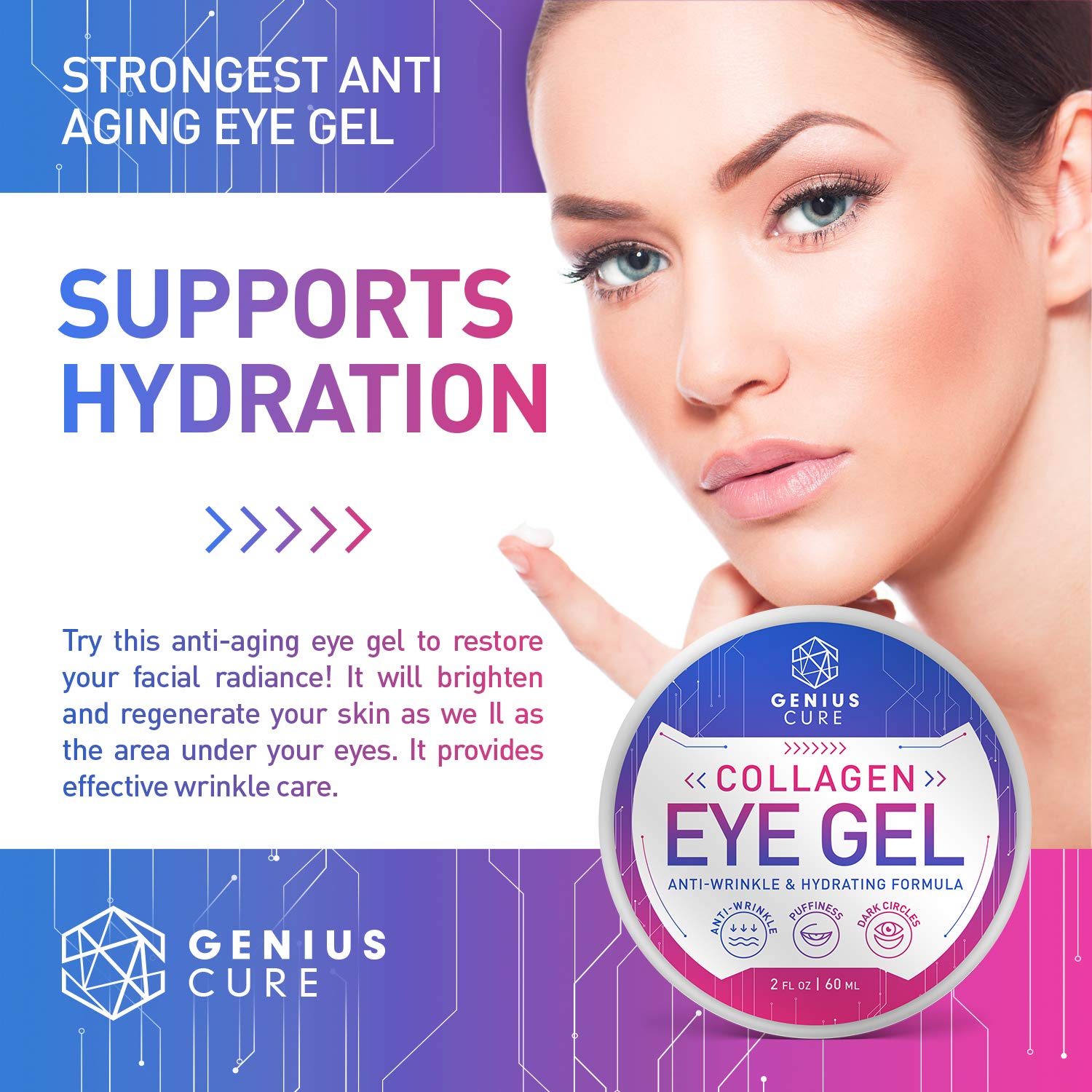 Collagen Eye Gel, Under Eye Gel Treatment for Reducing Dark Circles, Moisturizing, Targets Wrinkles Anti-Aging, Fine Lines, Eye Bags, Puffiness for Women Men 2oz: Beauty