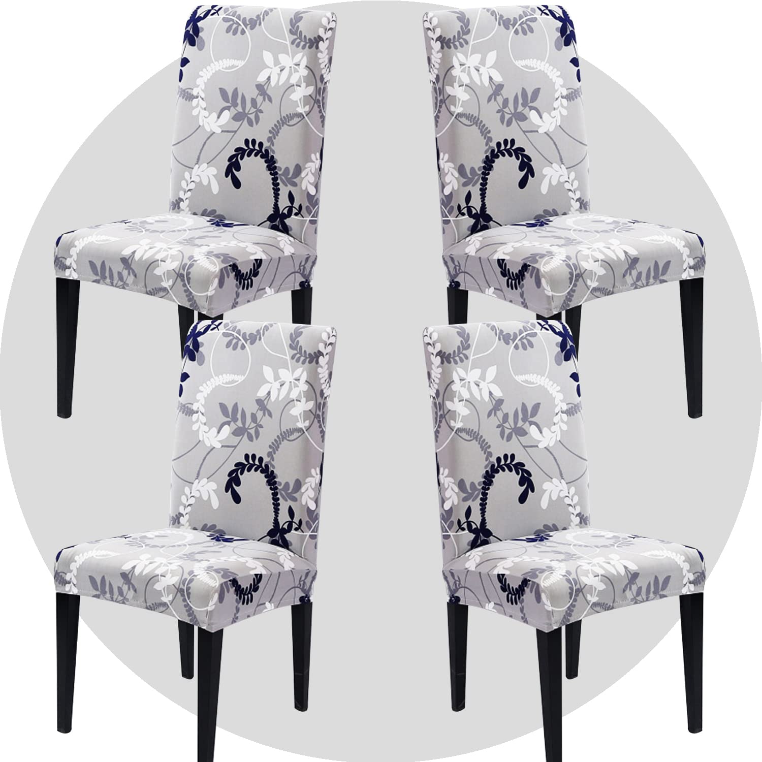 NDMMSO Dining Room Chair Covers Set of 4 Super Fit Stretch Removable Washable Dining Chair Protector Cover Seat Slipcover for Hotel, Dining Room, Ceremony, Banquet Wedding Party(Grey rattan)