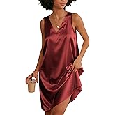 Ekouaer Women's Satin Silk Nightgown V Neck Nightie Tank Sleepshirt Sleeveless Summer Dress Comfy Loungewear
