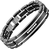 Holizaly Men's Bracelet Men's Stainless Steel Bracelet, Link Bracelet Gold Black and Blue Ion Plated Black with Box