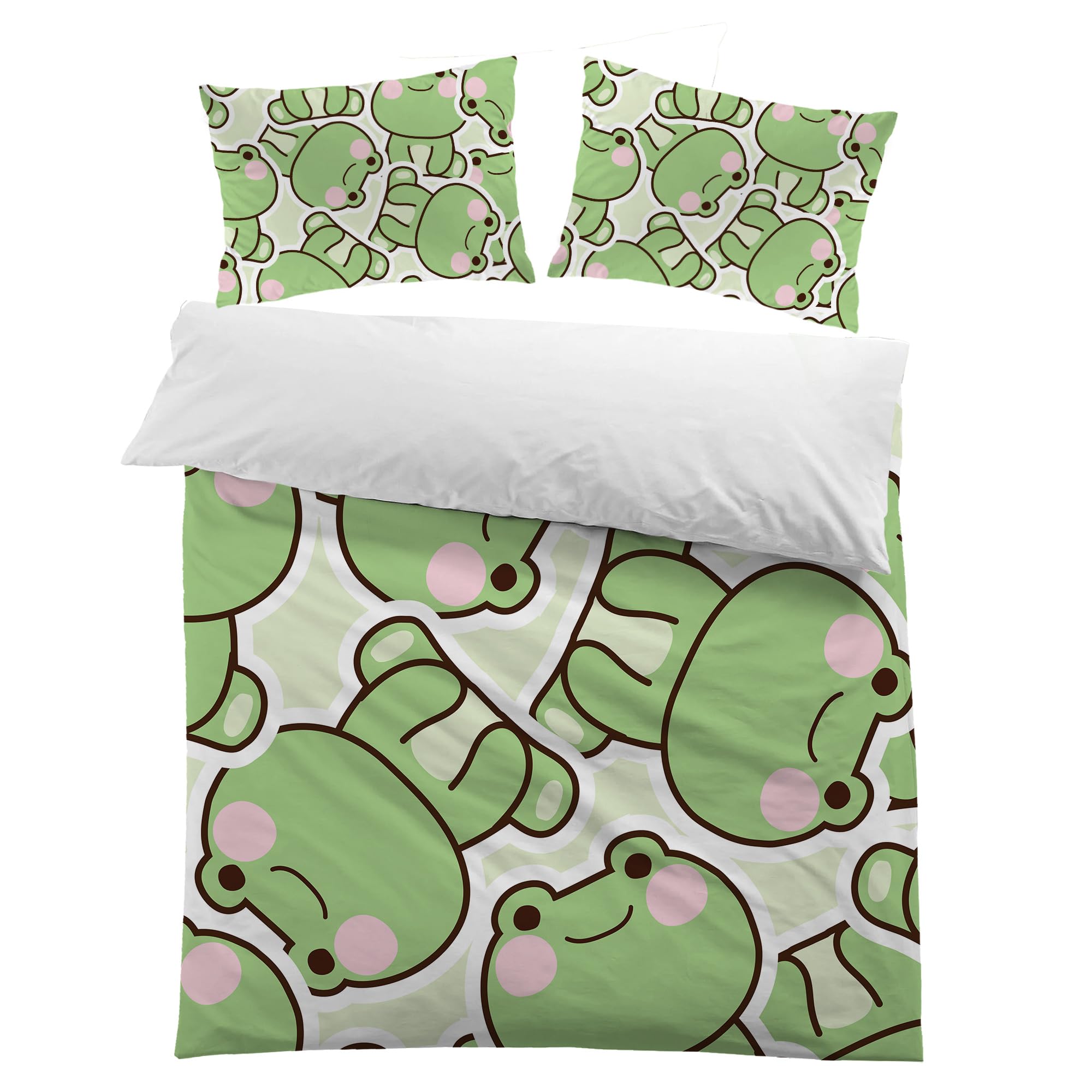 MUSOLEI Cartoon Frog Duvet Cover Set Cute Animal Double Bedding Set for Boys Girls Teens Microfiber Zipper Quilt Cover 200 x 200 cm with 2 Pillowcases 50 x 75 cm — image 1