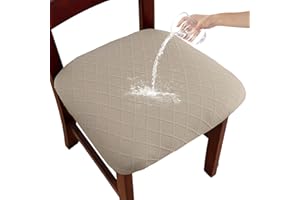 YUEANG Waterproof Chair Seat Covers Set of 6 for Dining Room, Stretch Removable Washable Dining Chair Seat Slipcovers for Home, Restaurant, Banquet,Kitchen Chair Seat Cushion Protector(Khaki, Large)