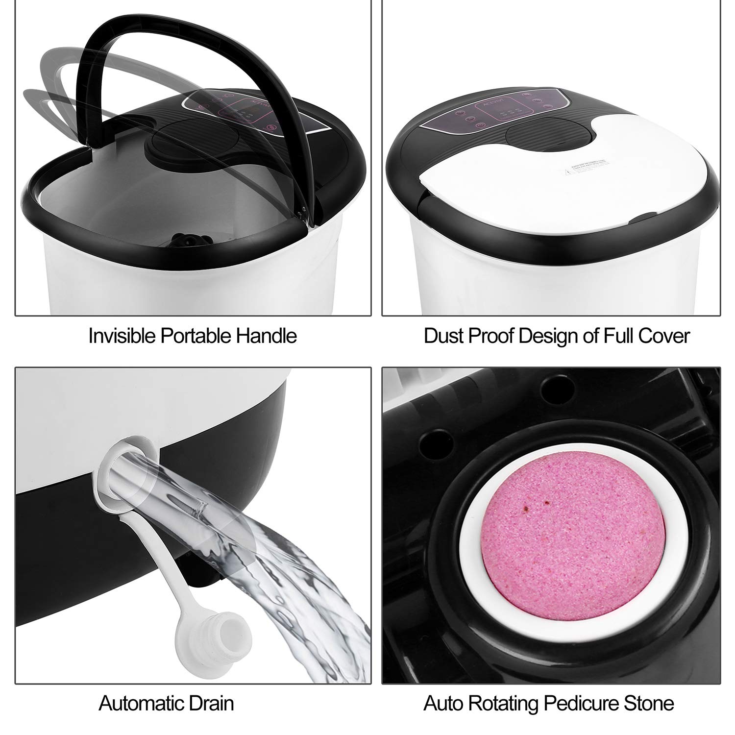 ACEVIVI Foot Spa Bath Massager with Massage Rollers and Balls(Motorized) for Health and Cleaning, Feet Bath Tub with Heat and Bubbles, Temp+/-, Timer, and Modes Control, Rotating Pedicure Stone: Beauty